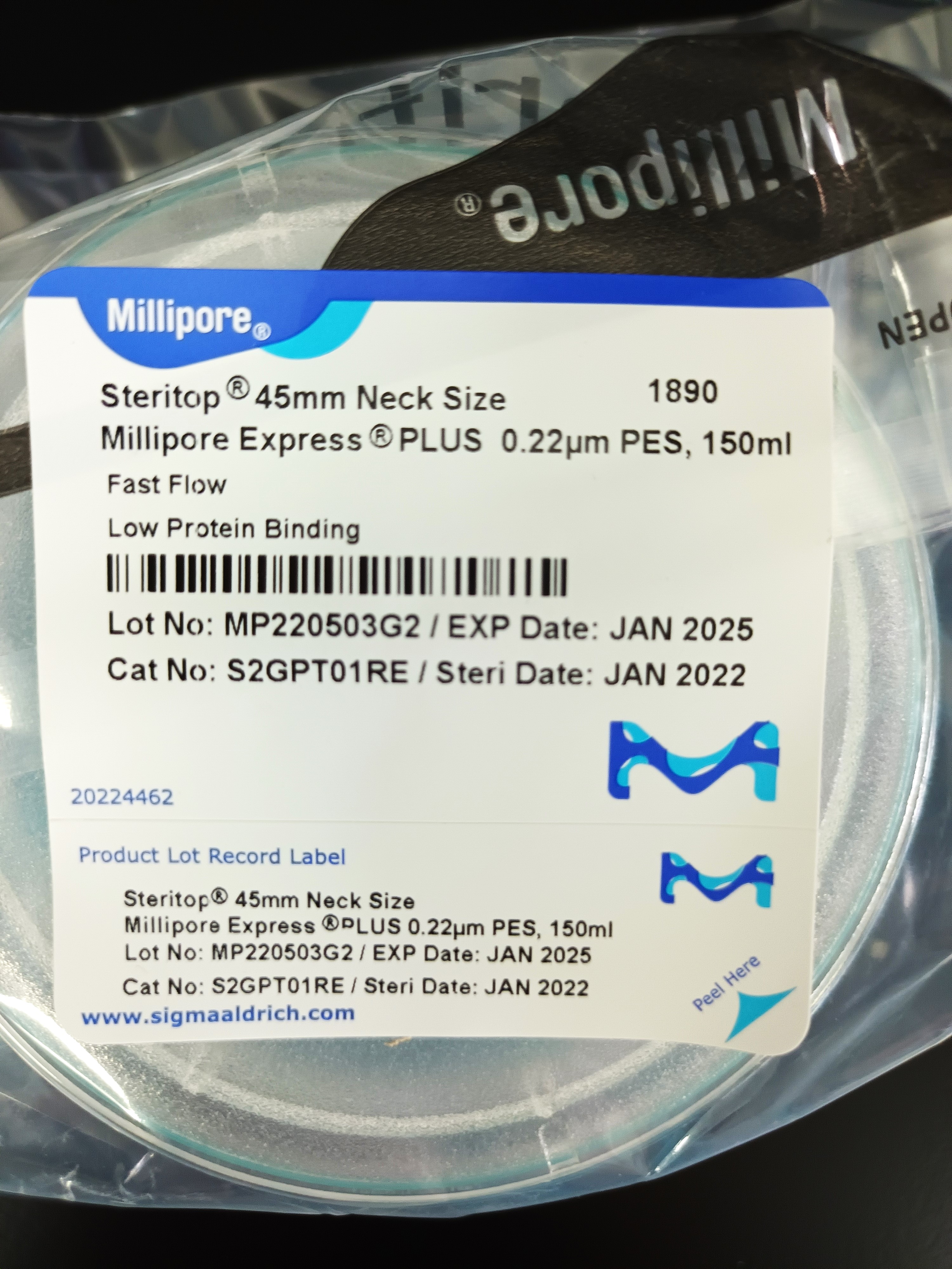 Millipore SteriTop 0.22uM PES Filter